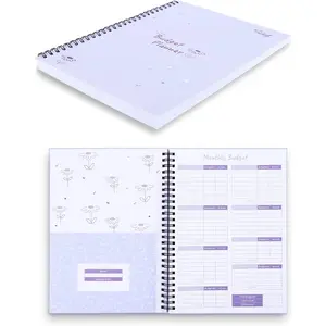 Monthly Budget Planner Book (Undated) with 12 Pockets for Income, Debt, Saving, Expense and Bill Tracker Organizer, Purple, Spiral Design