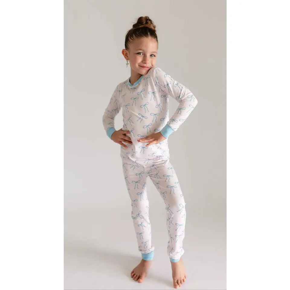Youth Pajama Set in Blue Bows