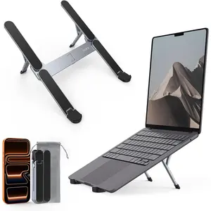 Ultra Compact Foldable Portable Laptop Stand for Desk, Lightweight Ergonomic Aluminum 6 Level Height Computer Holder for 10-16" Laptops, Suitable for Business Travel Library Cafe