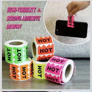 500pcs Fluorescent Red/Pink Rave Fire Shape Stickers, 2x1.2 Inch Hot Flame Marking Labels for Festival Spicy Sauce (Office Stationery & Supplies), Sticker
