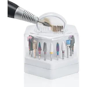 2 in 1 White Drill Bit Holder and Nail Drill Bits Cleaner Brush Case, 24 Holes Dust-proof Dust Collector Nail Tech, Nail Drill Bit Organizer Cleaning Case Display Container Nail Tech Must Haves Manicure Tools Supplies