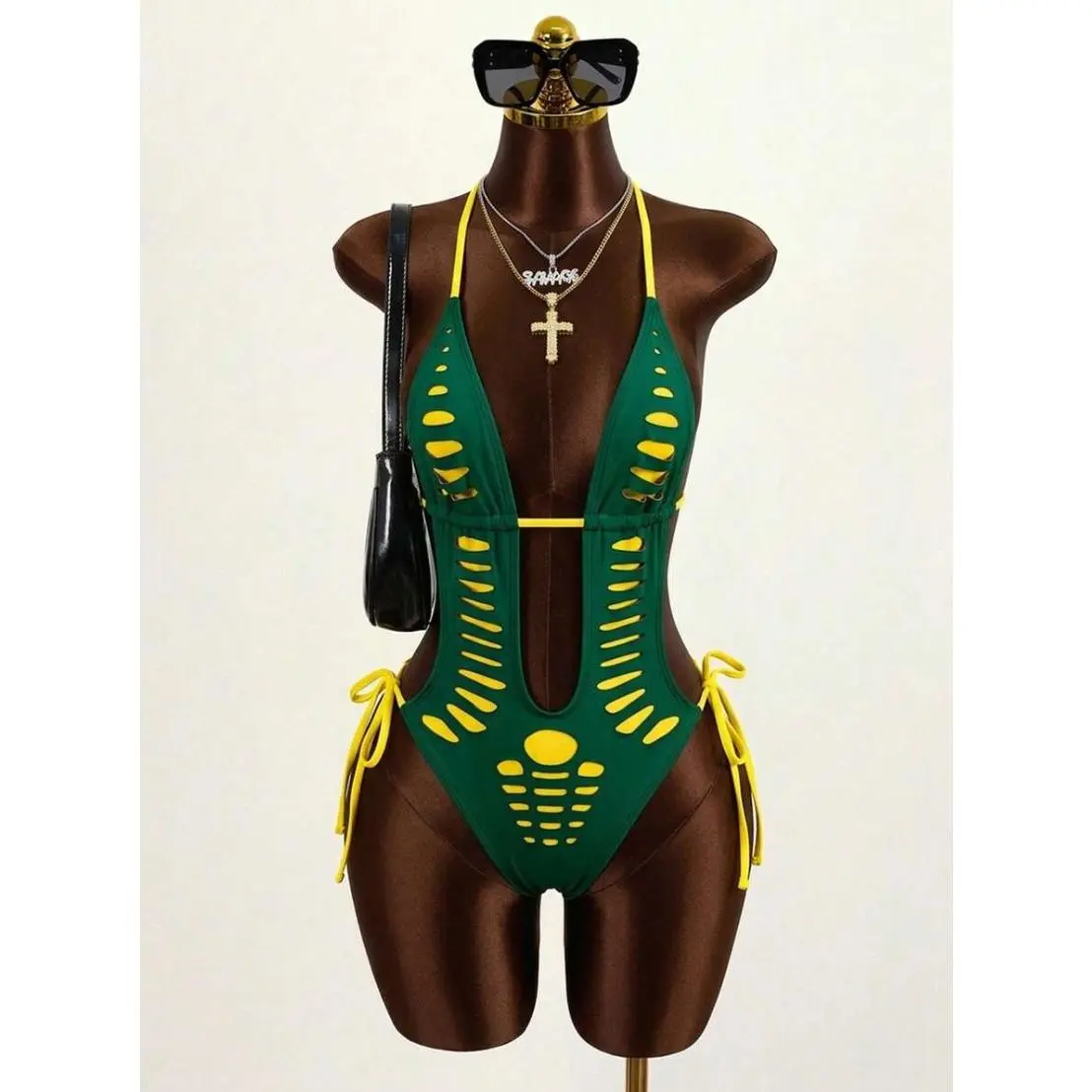 ARDEN x Zestiva Women's Sexy Beach Vacation Bohemian Party Neon Bright Ripped Hollow Out One-Piece Swimsuit
