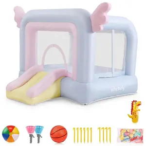 【No Blower】AKEYDIY Bounce House Light blue, Indoor or Outdoor Playhouse Castle Theme Bouncer, Durable and Easy to Set Up, Safe and Fun for Kids Birthday Party Backyard Park,Christmas Gift