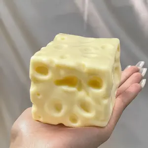 Yellow Cheese Miniature Model Squishy Toy, Soft Squeeze Stress Relief Fidget Toy, Novelty Food Theme Cheese Cube for Adults, Party & Birthday Gift