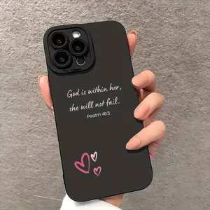 Cute Hearts Psalm Christian Quote Aesthetic Phone Case for Iphone 16 11 15 14 13 12 Pro Max XR Plus Case Girly Black Phone Cases Christian Gifts for Women, Birthday Gifts for Women, Teen Gifts