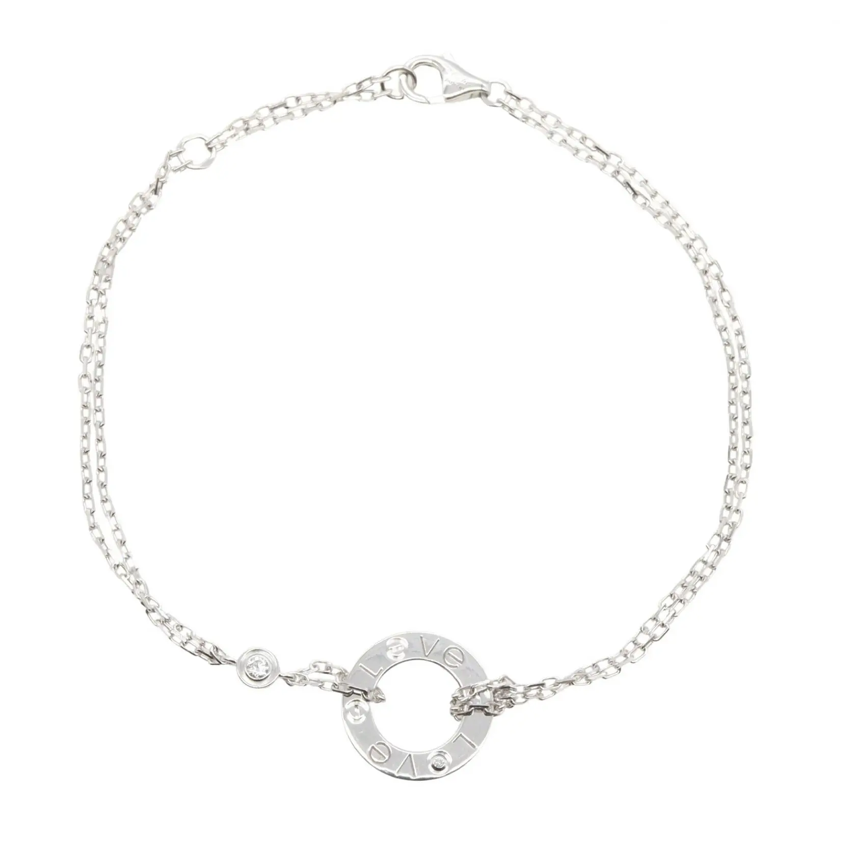 Pre-owned Cartier 18K White Gold (Au750) Small Leather Goods Love Circle Au750 Diamond Bracelet