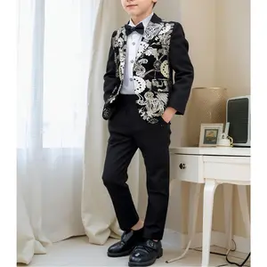 (New)Boys Camo Pattern Suit Set - Polyester & Viscose Blend, Long Sleeve, Regular Fit, Lapel Collar, Button Detail, Slight Stretch Fabric, Work Style, Spring/Summer Collection - Includes Jacket, Pants, and Bow Tie (Shirt Not Included)