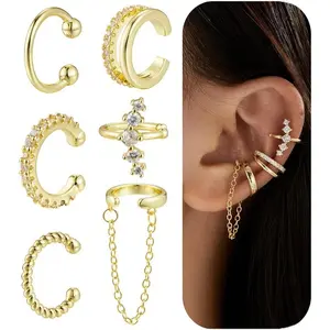 Ear Cuffs Non Piercing Chunky/Thin 14K Gold Plated Ear Cuff Earrings for Women Dainty Cuff for Non Pierced Ears Gold Clip on Cartilage Earring Fake Piercings 6PCS