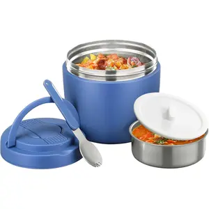 Thermo  Jar for Hot  Adults 32OZ Soup Thermo Lunch Containers Wide Mouth Vacuum Insulated Stainless Steel Leakproof Bento Box with Spoon (Blue)