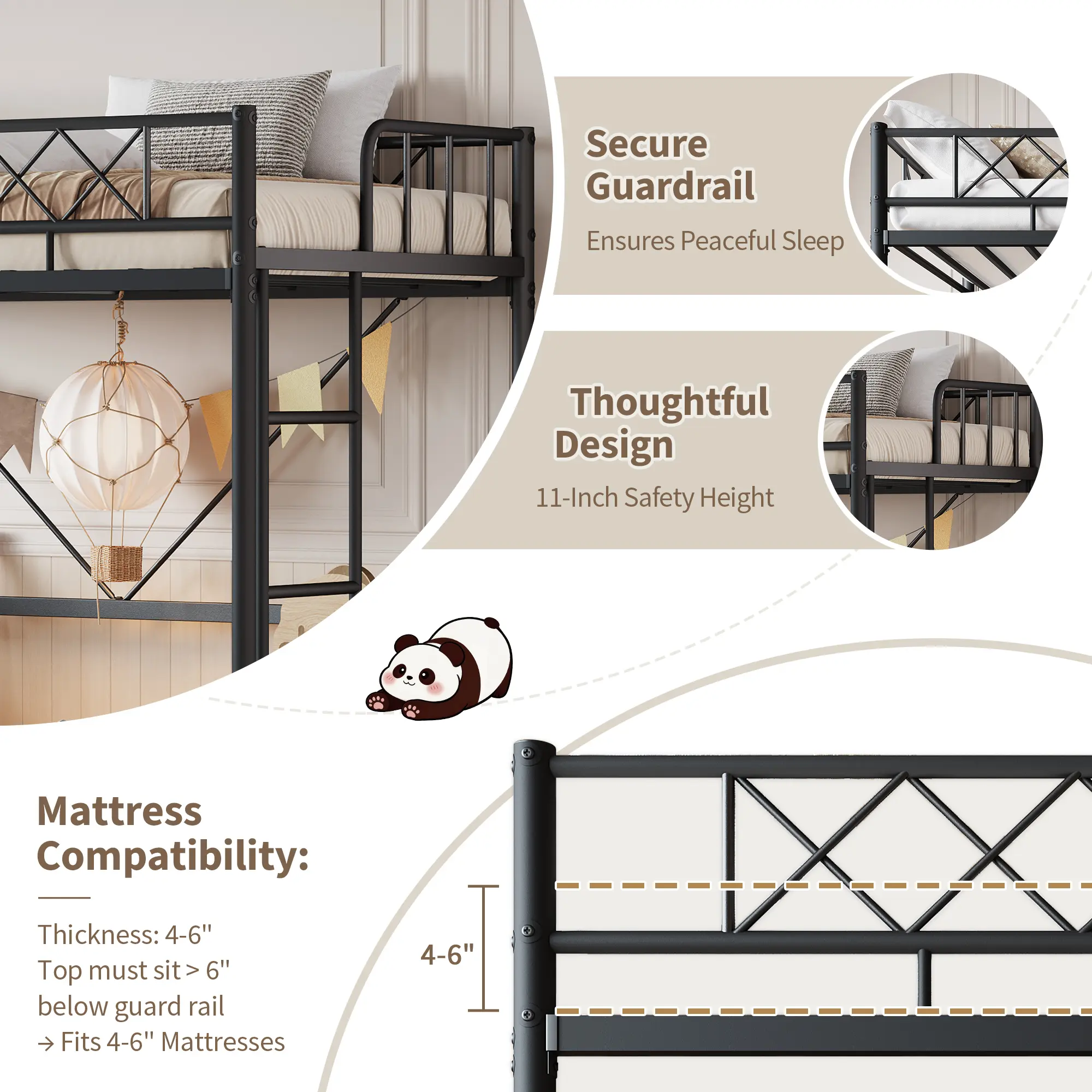 Twin over Twin Bunk Bed for Teens, Heavy-Duty Metal Frame with Full-Length Guardrails, Sturdy Slats & Stairs, Indoor Use Bedroom Furniture with All-Tools Pack for Easy Assembly