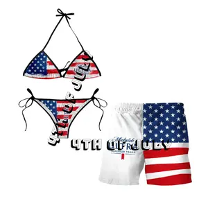 Patriotic America 250 Couple’s Swimsuit Edition – Commemorative Stars & Stripes Bikini and Men’s Sporty Trunks for July 4th Festivities