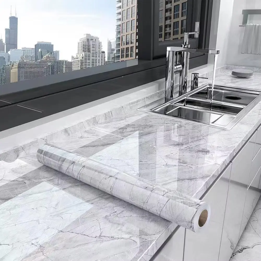 AuraHome 40cm Peel-and-Stick Waterproof Self-Adhesive PVC Marble Vinyl Temporary Wallpaper - Oil-Proof Wall Covering for Bathroom, Kitchen Countertop Cabinet Makeover, Peel And Stick Wallpaper