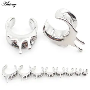 Alisouy 1PC Stainless Steel Water Drop Melting U-shaped Ear Tunnel Plugs Expander Stretcher Gauges Earring Piercing Body Jewelry