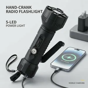 3-in-1 Emergency Hand Crank Radio Flashlight with FM Radio, Hand Crank Solar Power Bank, SOS Alarm, Portable Survival Gear for Camping & Blackout