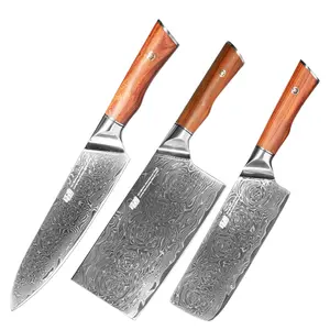 FINDKING 1pcs 67 Layers Damascus Steel Nakiri Knife, Santoku Chef Knife, Cleaver Knife , Japanese Style Knife, Razor-Sharp Blade, Sour Twig Wood Handle Rose Pattern Series, Professional Kitchen Knife,  Cutting Slicing Dicing for Fish Meat Vegetable Fruit