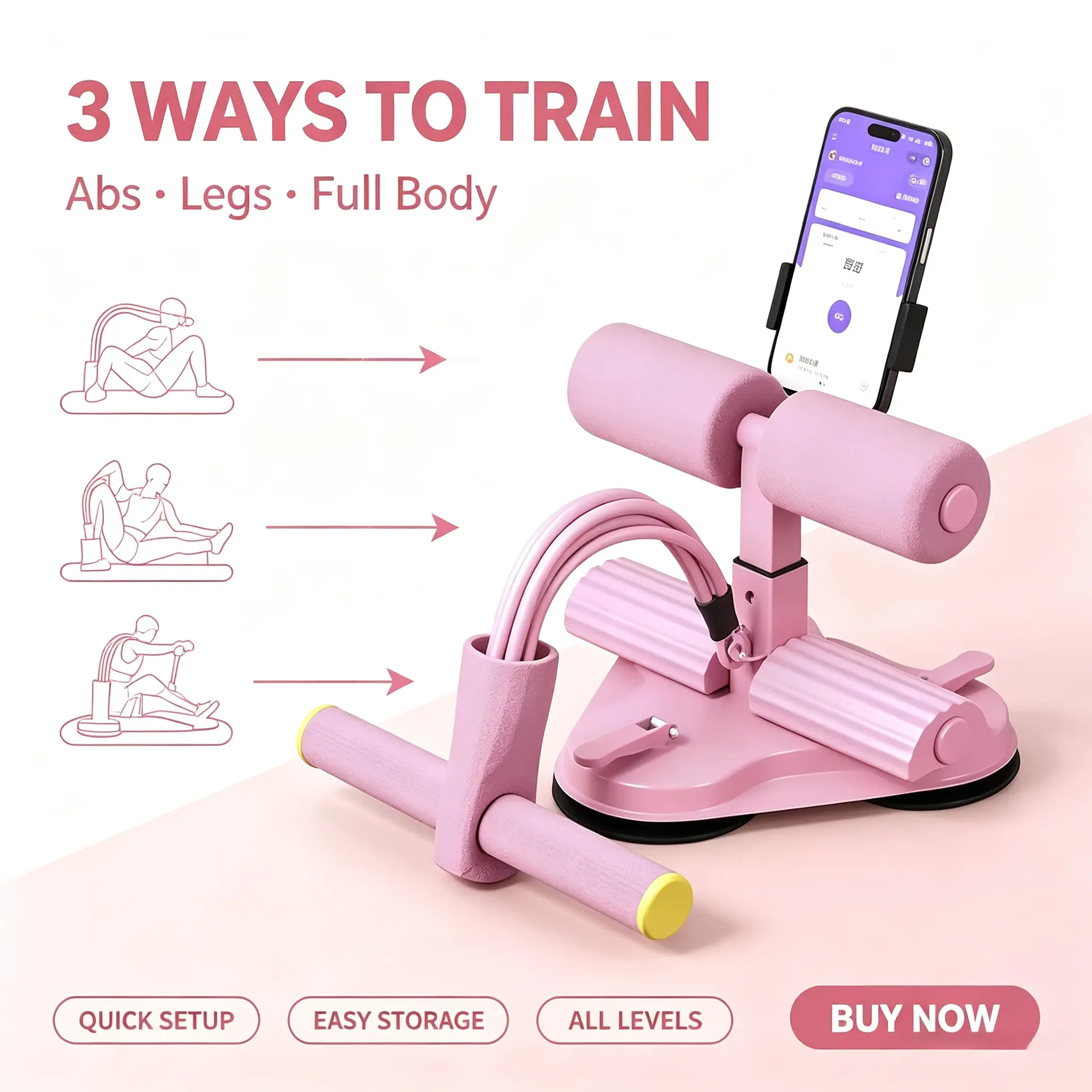 Smart Sit-Up Assistant, Phone Holder, Resistance Bands for Home Core Ab Training (Sports & Outdoor Fitness Equipment)