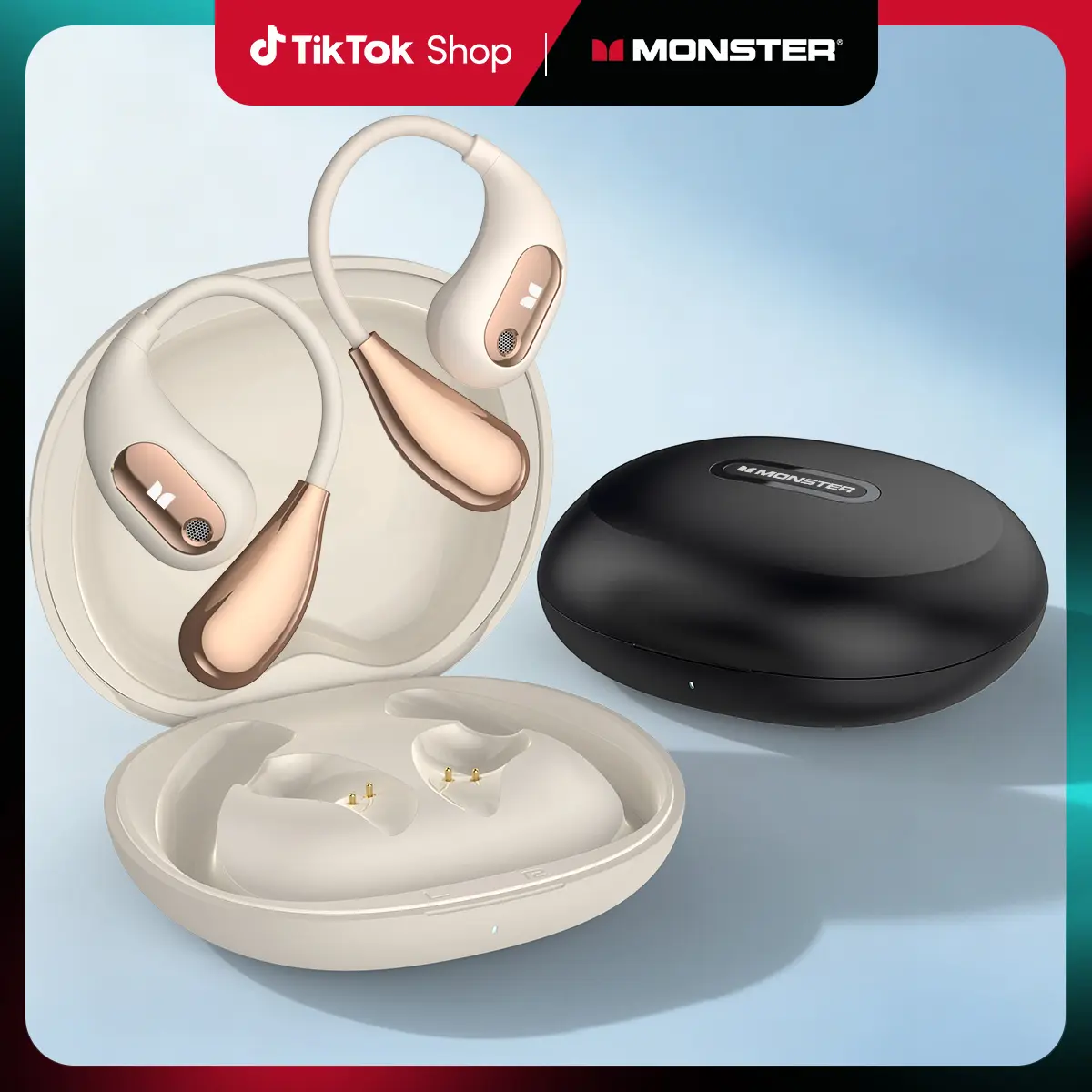Monster Open Ear AC210 Headphones, True Wireless Bluetooth Earphones with Microphone, Wireless Headphones 30 Hours Playback, Type-C Charging, Touch Control, IPX5 Waterproof Open Ear Earbuds