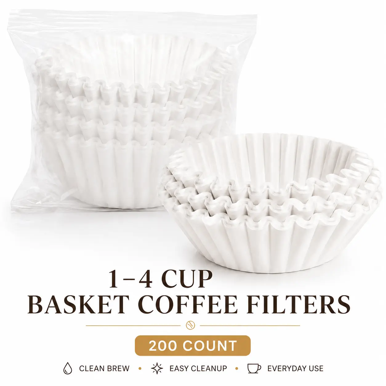 [SummerWins]1–4 Cup Basket Coffee Filters, 200 Count, Mini Coffee Filter Papers, Natural White Disposable Filters for Drip Coffee Makers, No-Bleed, Easy Fit Design