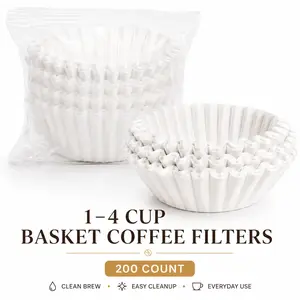 [SummerWins]1–4 Cup Basket Coffee Filters, 200 Count, Mini Coffee Filter Papers, Natural White Disposable Filters for Drip Coffee Makers, No-Bleed, Easy Fit Design