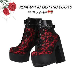 Women's Mid-Calf Gothic Combat Boots, Platform Chunky Heels, Classic Round Toe, Lace-Up Footwear, Stylish Walking Shoes with Heels for Women
