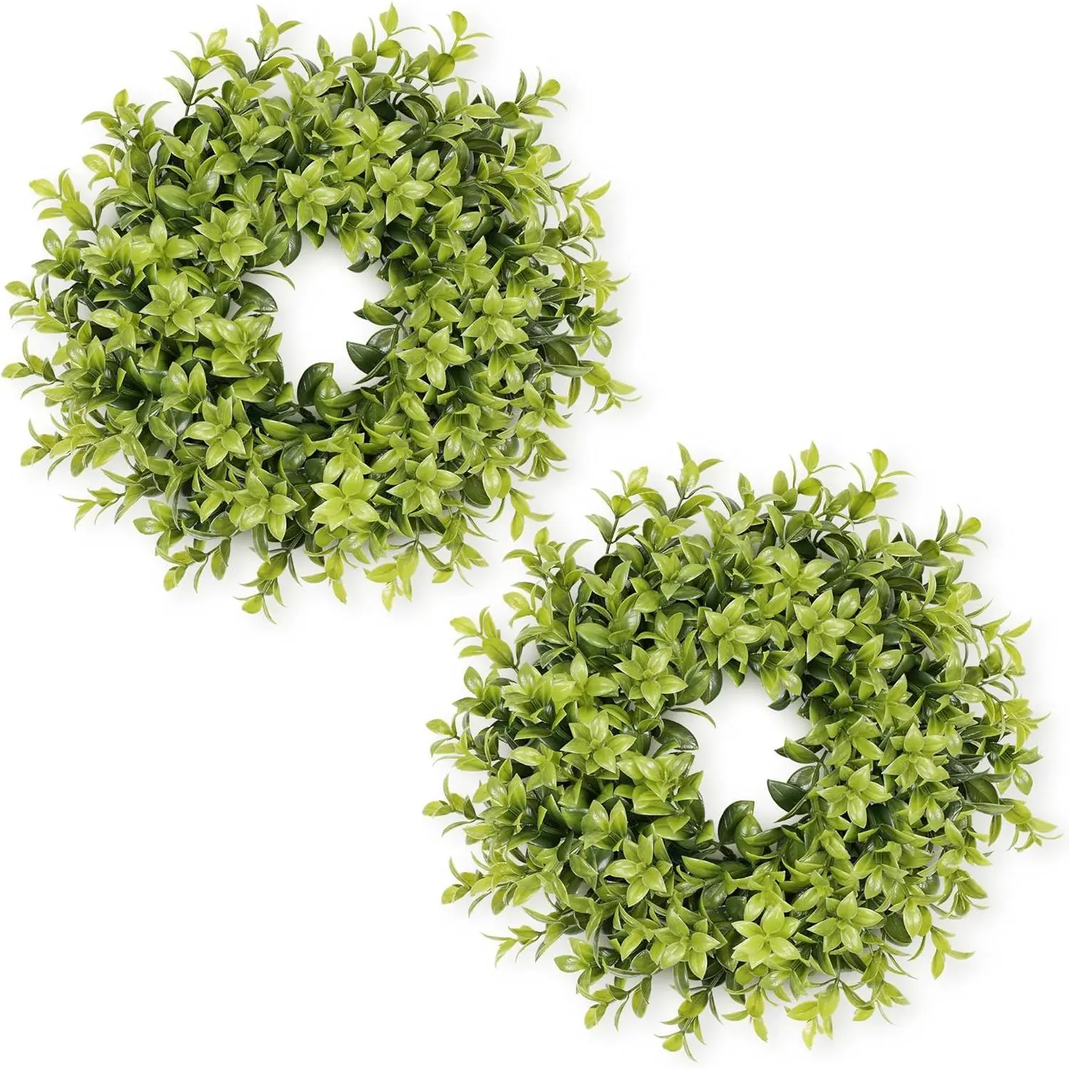 DDHS 2 Packs Small Boxwood Wreaths for Front Doors, 11" Mini Green Leaves Wreath, Spring Summer Small Wreaths for Indoor Outdoor Kitchen Wall Window Table Wedding Home Farmhouse Decor