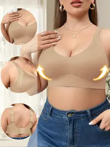 Women's Plus Size Wireless Bra, Adjustable Straps, Comfortable Soft Fabric, Medium Support, Seamless Design, Casual Wear, All Seasons