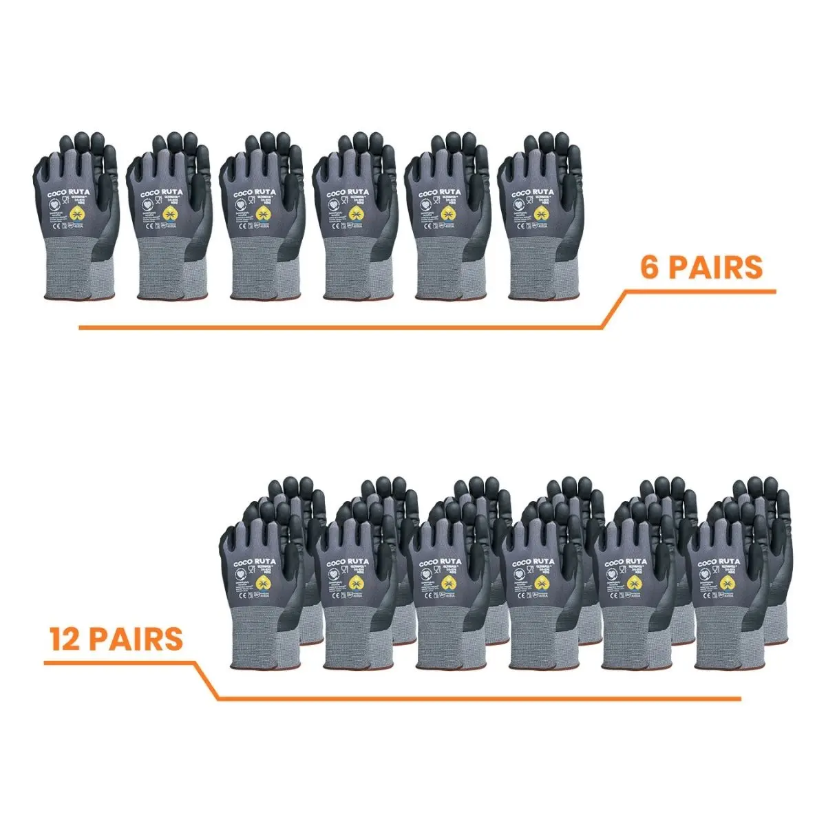 6 - 12 - 24 Pairs COCORUTA Work Gloves – Guantes Para Trabajo MaxiFlex – Micro-Foam Nitrile Coated – Breathable, Durable, Anti-Slip for Construction, Gardening