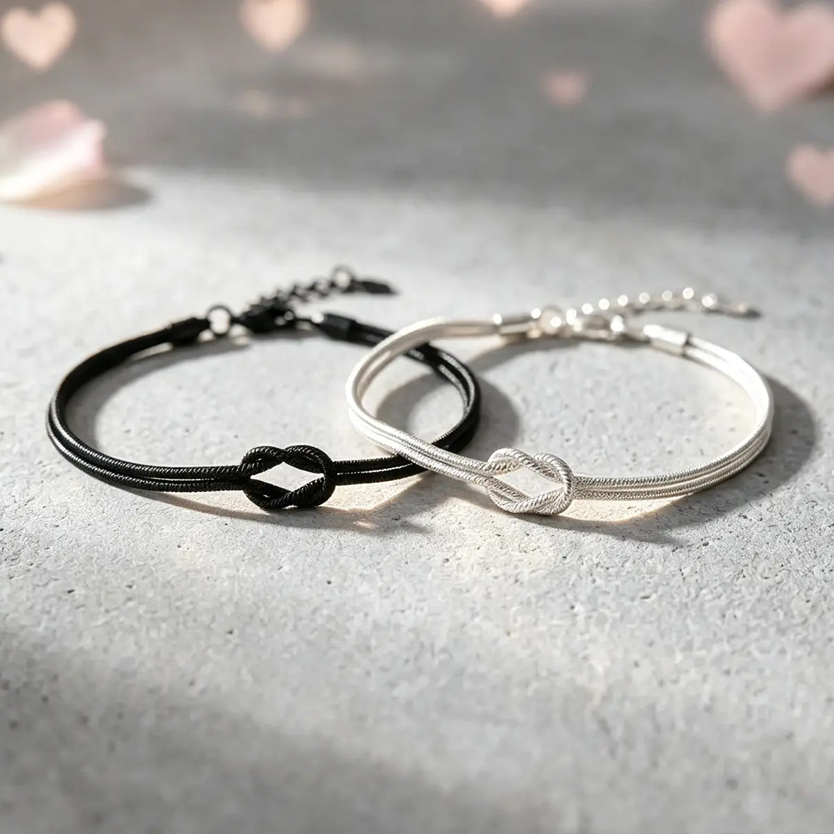 Stainless Steel Matching Promise Knot Couple Bracelets, 2-Piece Set, Unisex Pair, Casual Wear Gifts for Boyfriend, Valentine’s Day Gift for Partners