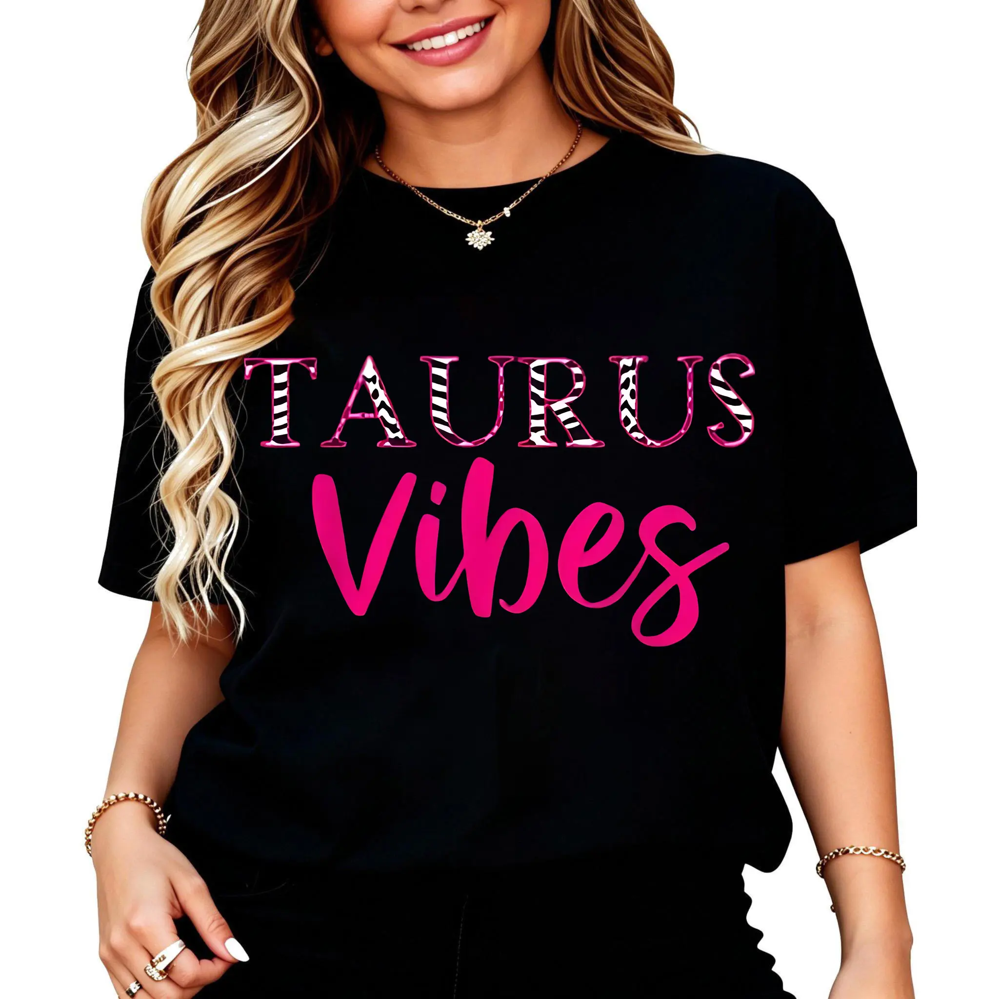 Cotton Women'S Taurus Zodiac Graphic T-Shirt - Soft Breathable Astrology Tee with Taurus Lettering & Bull Design, Lightweight Short Sleeve Round Neck Casual Summer Top, Unisex Fit for Casual Attire, Birthday Gift for Taurus Women (Machine Washable) Crewne