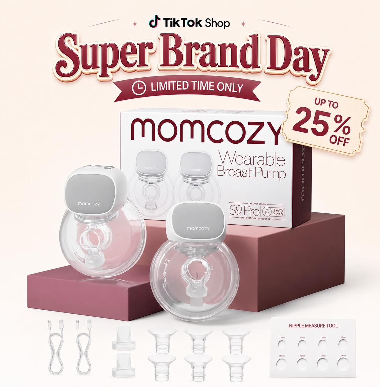 Momcozy S9 Pro & S12 Pro  Breast Pump, Upgraded Wearable Breast Pump, Hands-free Design, with LED Display, Dual-head Electric Portable Breast Pump, with 2 Modes and 9 Levels, 24mm,A