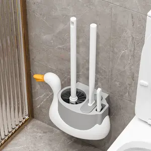 Swan Design Three-In-One Toilet Brush Set, Wall-Mounted No-Dead-Angle Bathroom Cleaner, New Home Toilet Brush Kit