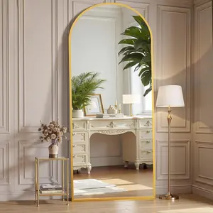 64"x 21.5" Arched Mirror Full Length, Full Body Mirror with Stand, or Leaning for Wall, Standing with Shatter-for Bedroom, Living Room, Long, Gold