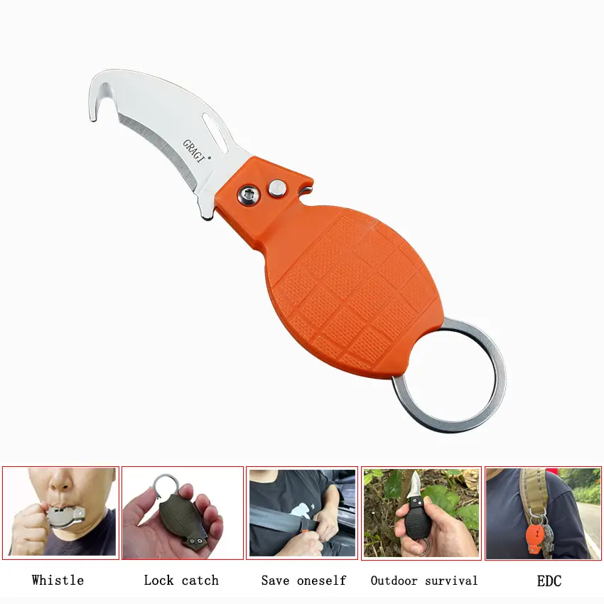 GRAGI Pocket Knife With Whistle, Hook Rope Serrated Blade, Designed With A keychain For easy Portability, It Is Mainly used For Unpacking, Unpacking Express Bags, Mountain Climbing, Fishing, Gamping And Other Outdoor Activities