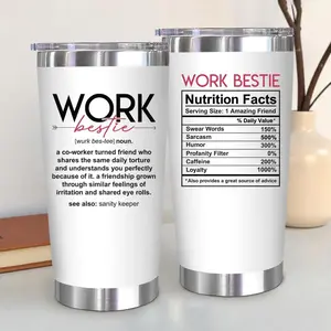 Funny Work Bestie 20oz Tumbler Cup, Coworker Friendship Gift, Stainless Steel Insulated Travel Mug for Office Best Friend