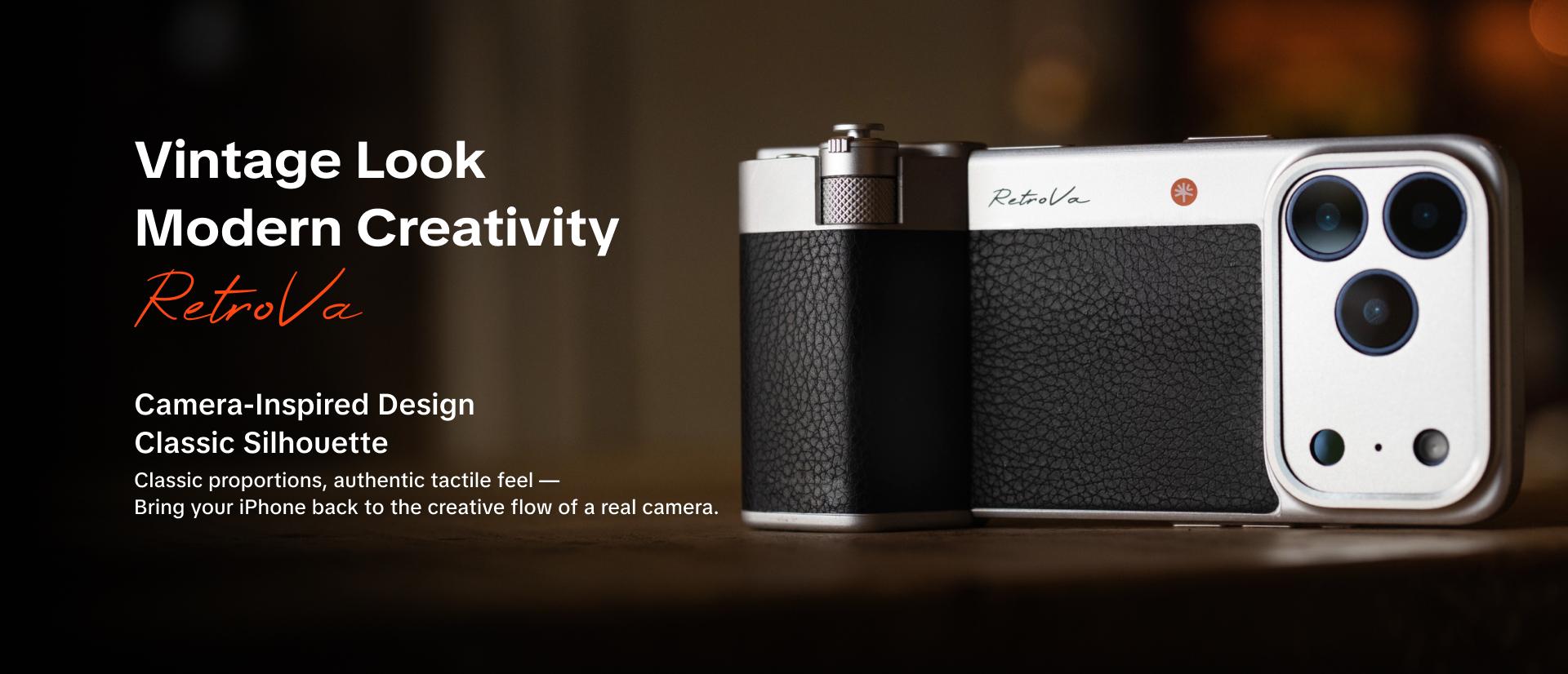 PGYTECH RetroVa Grip Kit for iPhone 17 Pro, Vintage Leather-Style Phone Case with Camera Grip, External MicroSD Recording, Bluetooth Remote Control for Photography/Daily Vloggers/Travel