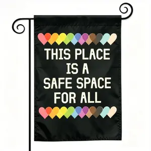 Pride Safe Space Garden Flag 12x18in, Double-Sided LGBTQ+ Inclusive "This Place Is A Safe Space For All" Rainbow Hearts Yard Banner, Acceptance Support Outdoor Decor