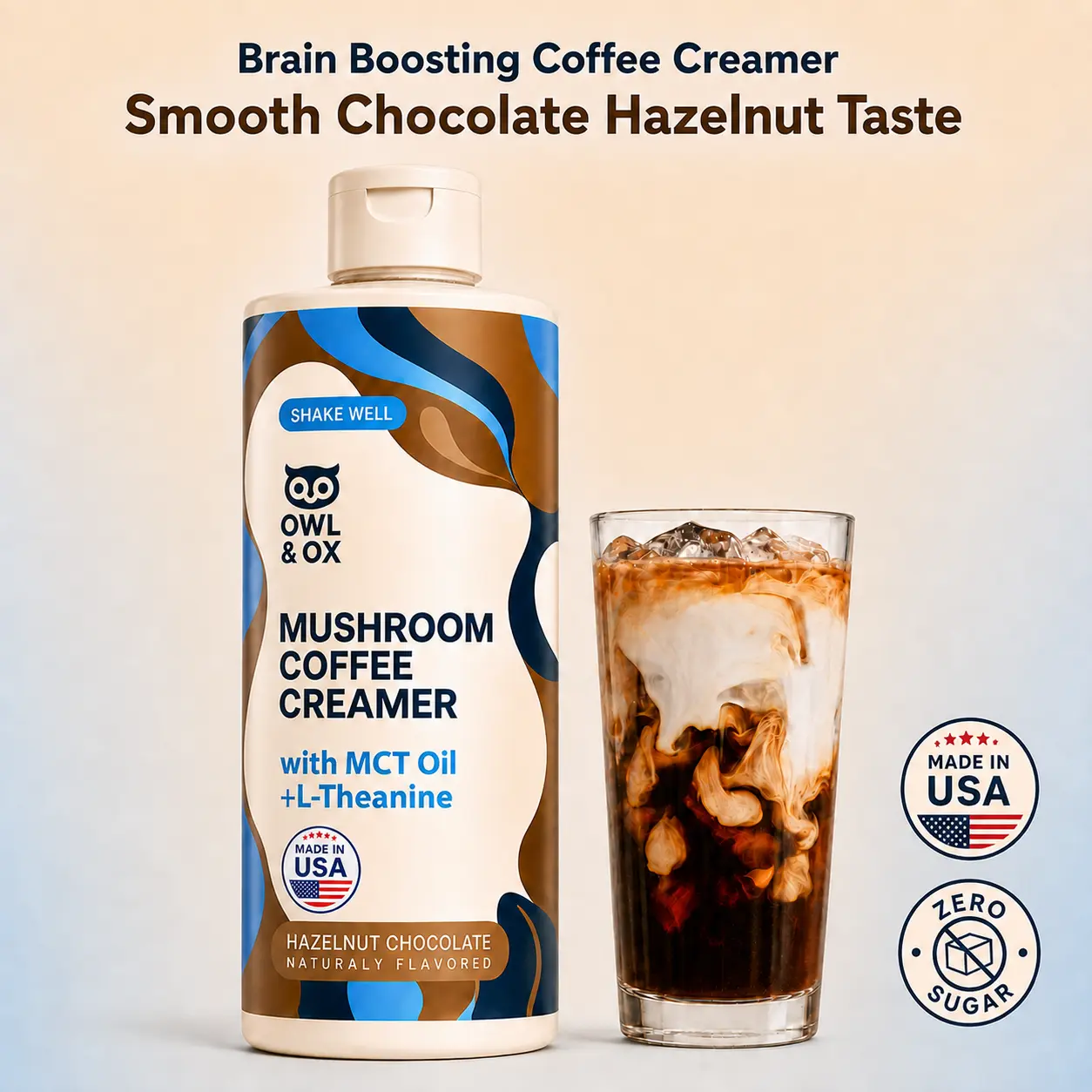 Mushroom Coffee Creamer - Chocolate Hazelnut | MCT Oil & L-Theanine, Sugar-Free & Dairy-Free Mushroom Coffee Creamer - Chocolate Hazelnut | MCT Oil & L-Theanine, Sugar-Free & Dairy-Free