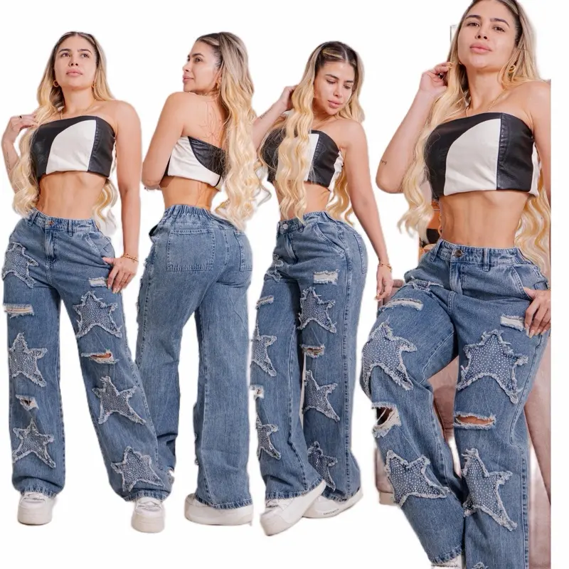 Colombian Women's Wide-Leg Jeans, for Casual Daily Wear