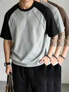 3-pack men’s quick-dry, breathable athletic short-sleeve T-shirts with a spliced line design; loose fit, casual, stylish, and comfortable pullover short-sleeve tops; everyday versatile crew-neck men’s short-sleeve T-shirts.