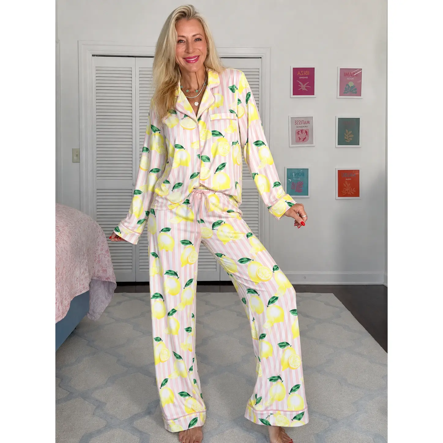 Pink Lemon Stripe Pajama Set Pink Lemon Stripe Pajama Set