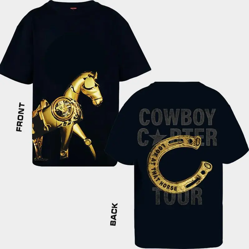 Retro Merch Tour Carter Horseshoe Western Concert Shirt Everything's Bigger Tour Outfit Cotton Casual Streetwear Graphic Tee