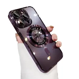 [Free !ship] For iPhone 16 15 Pro Max 14 13 12 Shockproof Plating Bumper Clear Case For MagSafe Charging TPU Transparent  Cover