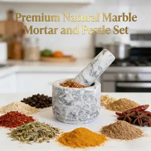 AlbaTellura Premium Natural Marble Mortar and Pestle Set for Grinding Various Spices and Garlic Paste