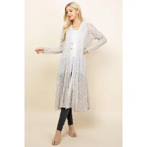 Oatmeal Crochet Lace Long Jacket – Boho Women's Duster | Made in USA