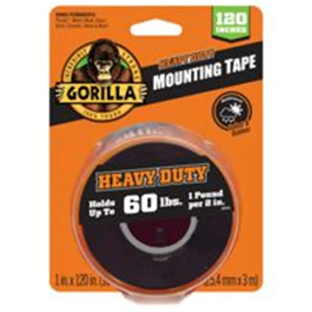 Gorilla Heavy-Duty Double-Sided Tape - 120 in, Water Resistant, Both-Sided Adhesive Indoor Mounting Tape for Tools & Hardware Use