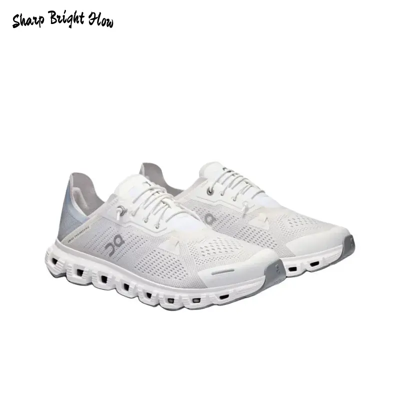 Lightweight Cloud Sole Sneakers – White Mesh Upper with Black Hollow-Out Midsole, Breathable & Cushioned for Daily Walk & Urban Style