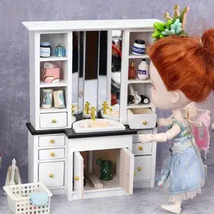 1:12 Miniature Bathroom Sink Cabinet White Dollhouse Furniture Decor, Perfect for Home Display Gift