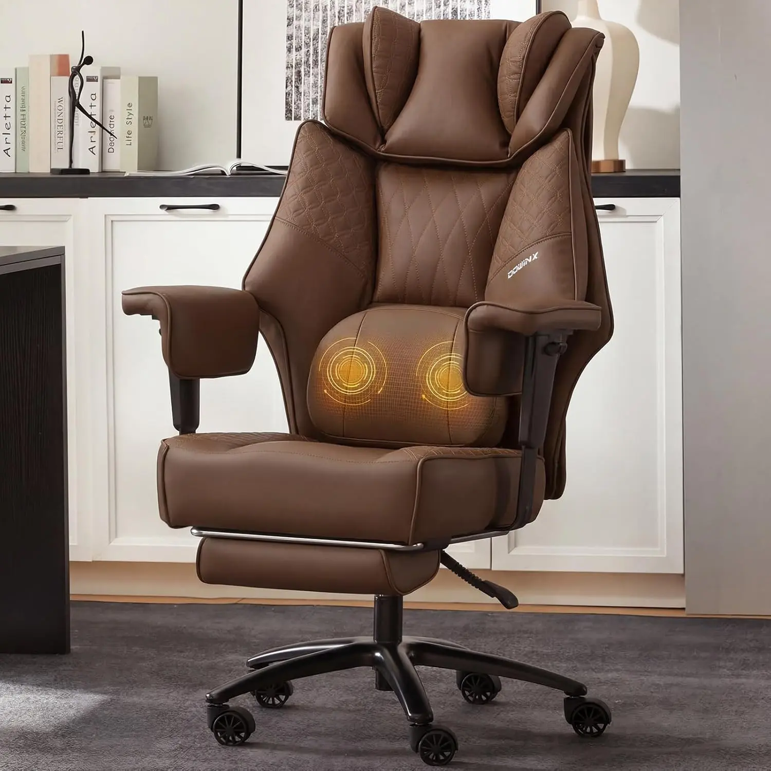 [DealsForYouDays] Big and Tall Office Chair with Massage Lumbar Support,Executive Office Chair with Wide Thick Seat Cushion and Adjustable Armrest,Mesh Computer Gaming Chairs with Footrest