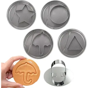 Korean Sugar Candy Making Tools, Dalgona Making Kit, Umbrella Star Round Baking Cake Molds, Steel Cookie Cutters Biscuit Molds for Party Sugar Games (Set 2)
