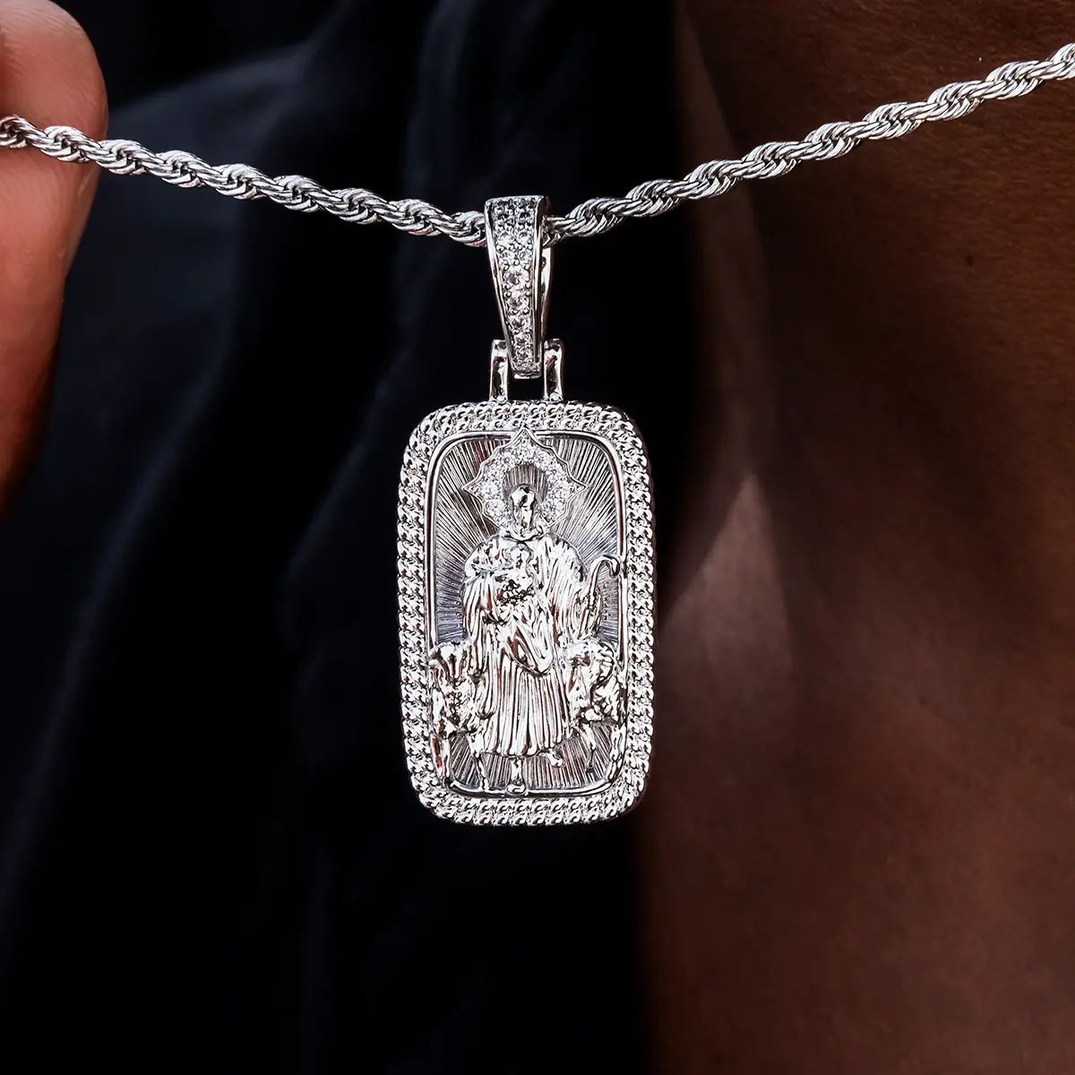 GLD Icon Shepherd Pendant in White Gold, 18k Gold Plated, Life Guarantee - Perfect Gift(Chain Not Included)